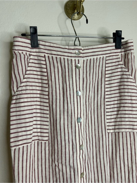 Artisan NY 100% Linen Red Striped Button Down Midi Skirt
