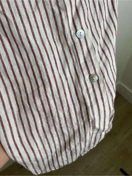 Artisan NY 100% Linen Red Striped Button Down Midi Skirt