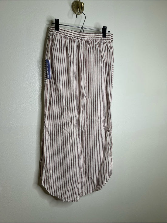 Artisan NY 100% Linen Red Striped Button Down Midi Skirt
