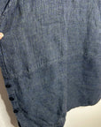 FLAX 100% Linen V - Neck Tank Shift Dress Navy Blue Button Detail