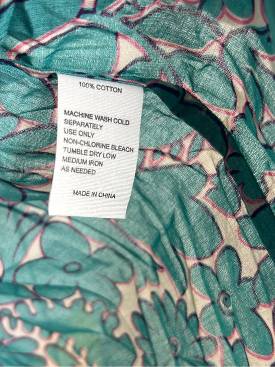 Trovata 100% Cotton Teal Floral Short Flutter Sleeve Clover Blouse