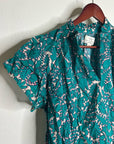 Trovata 100% Cotton Teal Floral Short Flutter Sleeve Clover Blouse