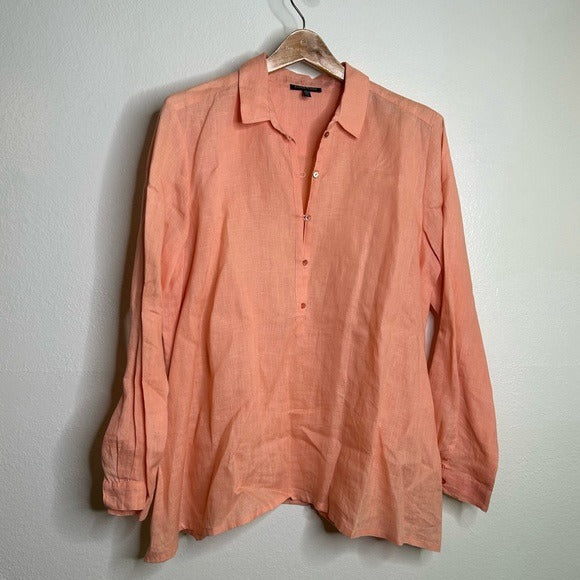 Eileen Fisher Eileen Fisher Peach Orange 100% Linen Button Down Long Sleeve - Linen