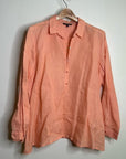 Eileen Fisher Peach Orange 100% Linen Button Down Long Sleeve