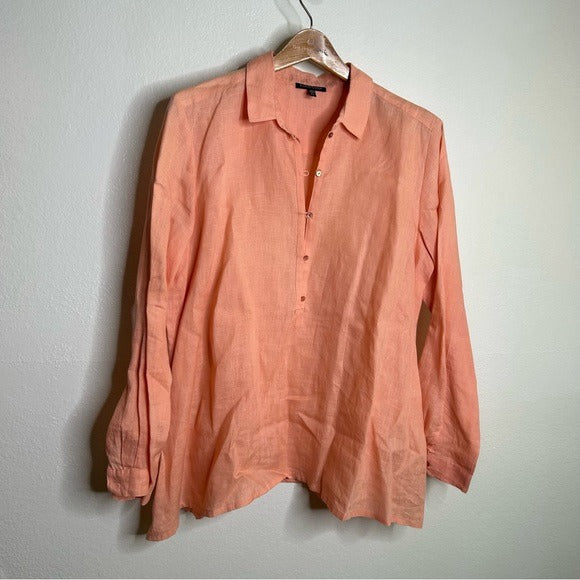 Eileen Fisher Eileen Fisher Peach Orange 100% Linen Button Down Long Sleeve - Linen