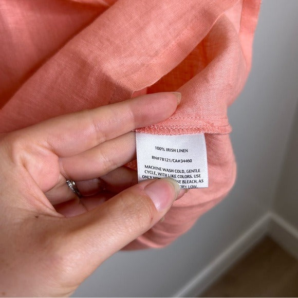 Eileen Fisher Peach Orange 100% Linen Button Down Long Sleeve
