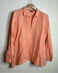 Eileen Fisher Peach Orange 100% Linen Button Down Long Sleeve
