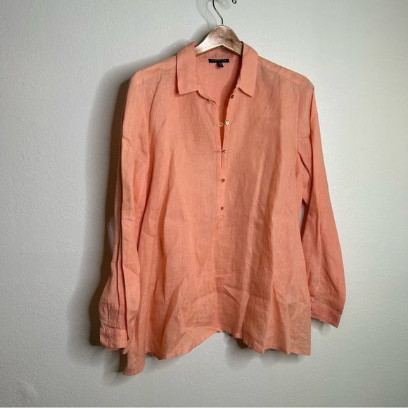 Eileen Fisher Eileen Fisher Peach Orange 100% Linen Button Down Long Sleeve - Linen
