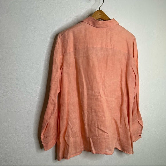 Eileen Fisher Eileen Fisher Peach Orange 100% Linen Button Down Long Sleeve - Linen