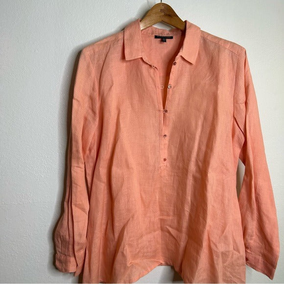 Eileen Fisher Eileen Fisher Peach Orange 100% Linen Button Down Long Sleeve - Linen