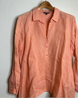 Eileen Fisher Peach Orange 100% Linen Button Down Long Sleeve