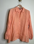 Eileen Fisher Peach Orange 100% Linen Button Down Long Sleeve