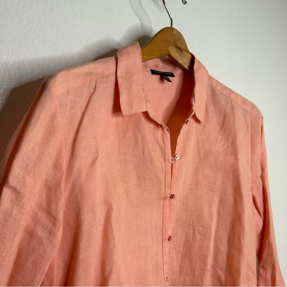 Eileen Fisher Eileen Fisher Peach Orange 100% Linen Button Down Long Sleeve - Linen
