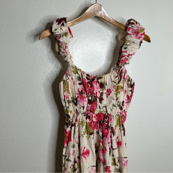 Abercrombie &amp;amp; Fitch Abercrombie &amp;amp; Fitch Linen Cotton Puff Sleeve Babydoll Ruched Floral - Cotton, Linen