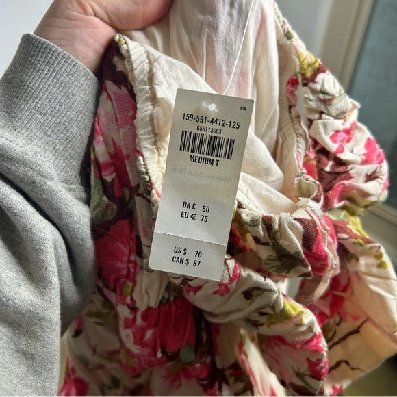 Abercrombie &amp; Fitch Linen Cotton Puff Sleeve Babydoll Ruched Floral