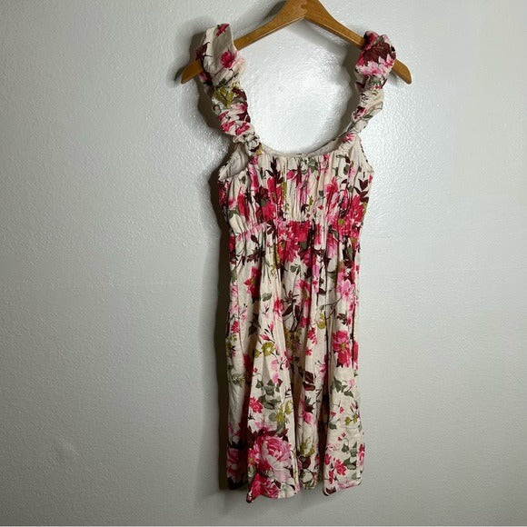 Abercrombie &amp;amp; Fitch Abercrombie &amp;amp; Fitch Linen Cotton Puff Sleeve Babydoll Ruched Floral - Cotton, Linen
