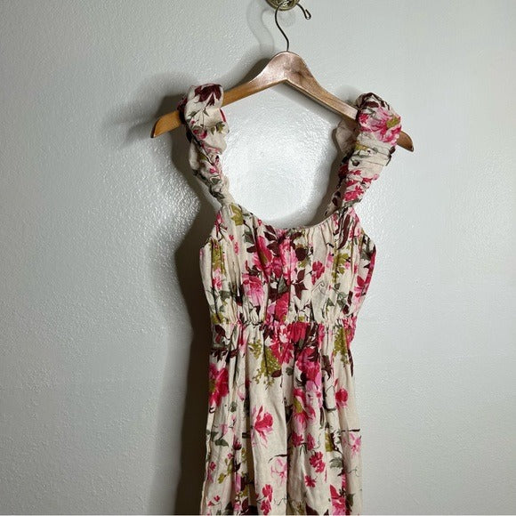 Abercrombie &amp;amp; Fitch Abercrombie &amp;amp; Fitch Linen Cotton Puff Sleeve Babydoll Ruched Floral - Cotton, Linen
