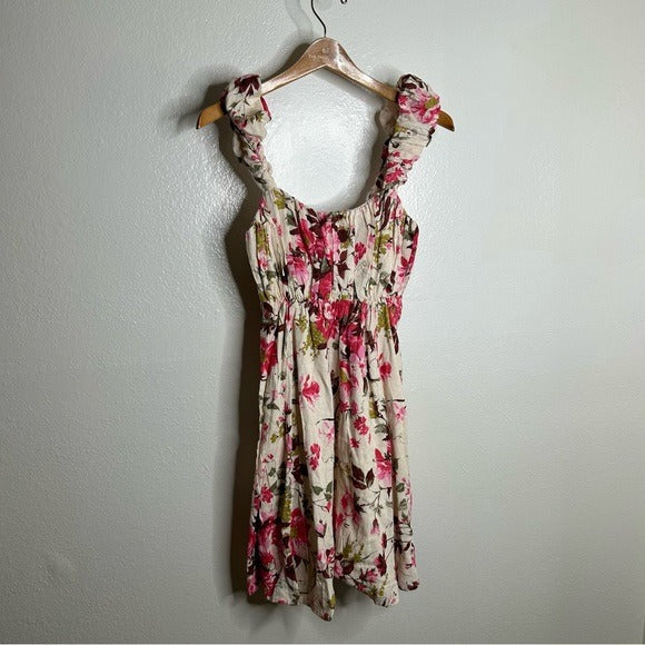 Abercrombie &amp;amp; Fitch Abercrombie &amp;amp; Fitch Linen Cotton Puff Sleeve Babydoll Ruched Floral - Cotton, Linen