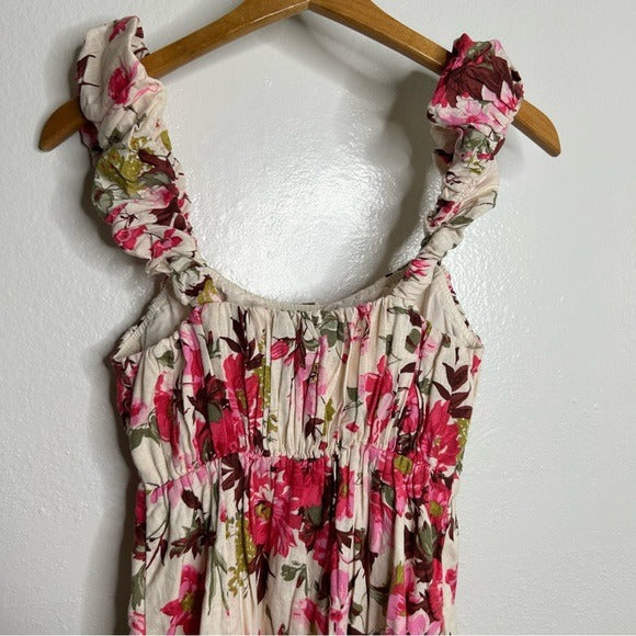 Abercrombie &amp;amp; Fitch Abercrombie &amp;amp; Fitch Linen Cotton Puff Sleeve Babydoll Ruched Floral - Cotton, Linen