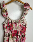 Abercrombie & Fitch Linen Cotton Puff Sleeve Babydoll Ruched Floral