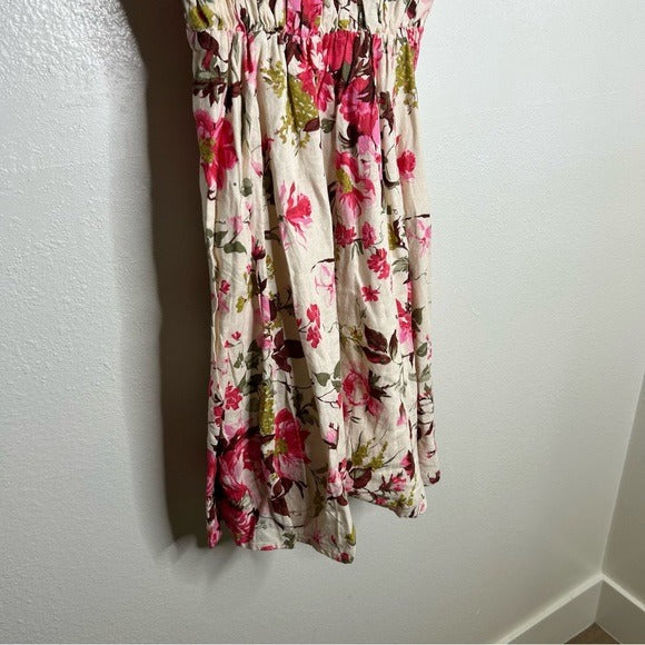 Abercrombie &amp;amp; Fitch Abercrombie &amp;amp; Fitch Linen Cotton Puff Sleeve Babydoll Ruched Floral - Cotton, Linen