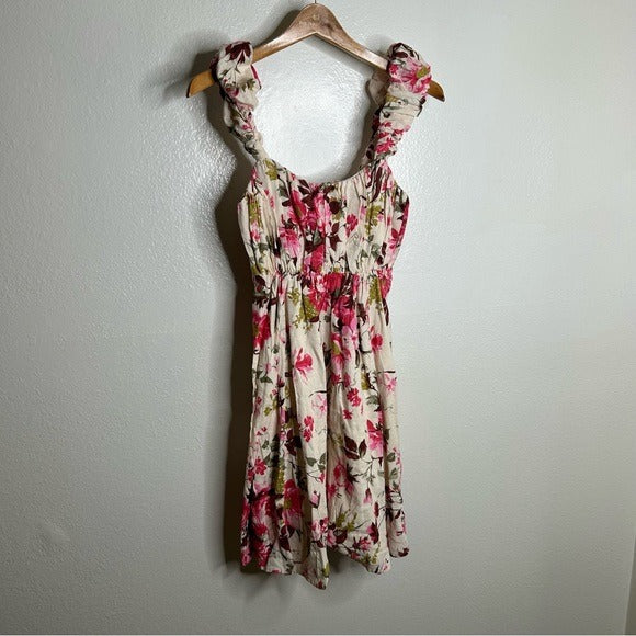 Abercrombie &amp; Fitch Linen Cotton Puff Sleeve Babydoll Ruched Floral