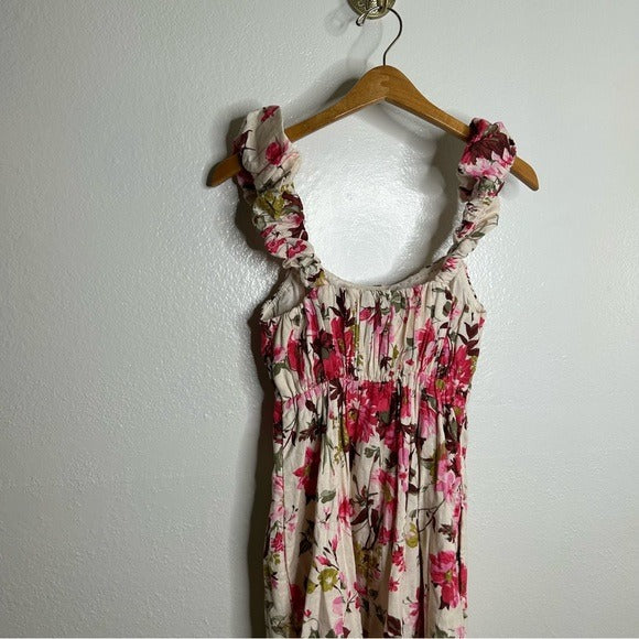 Abercrombie &amp; Fitch Linen Cotton Puff Sleeve Babydoll Ruched Floral