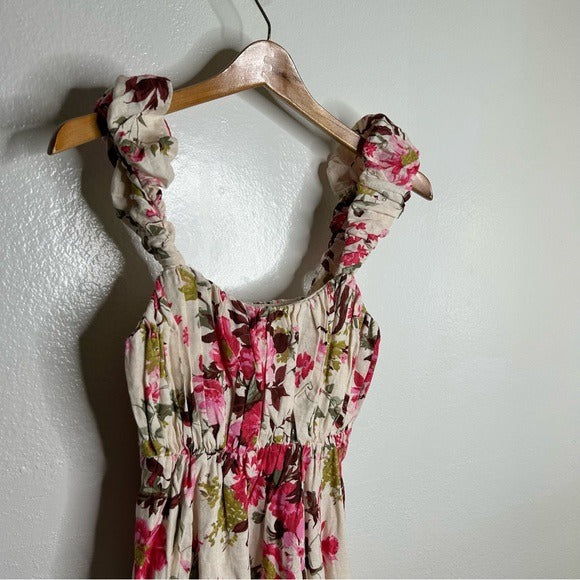 Abercrombie &amp; Fitch Linen Cotton Puff Sleeve Babydoll Ruched Floral