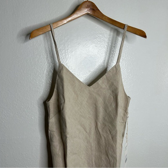 MATE The Label 100% Linen Midi Slip Dress in Natural
