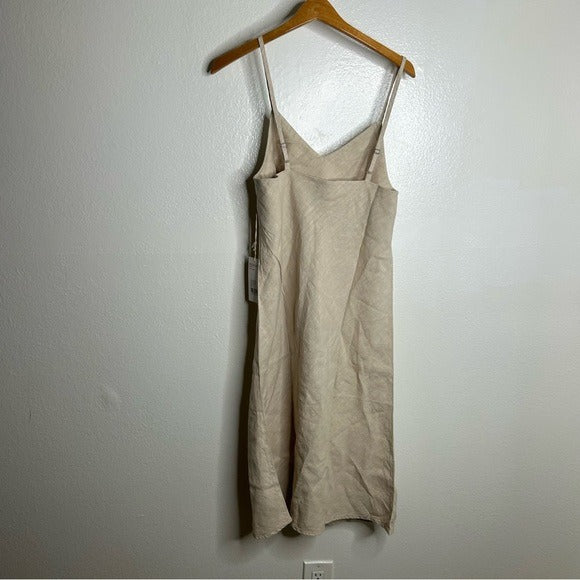 MATE The Label 100% Linen Midi Slip Dress in Natural