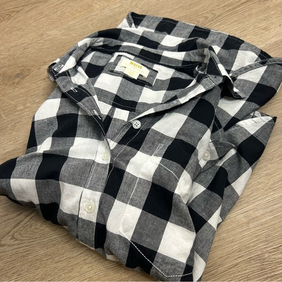 By Anthropologie Anthropologie Maeve 100% Cotton Black White Checkered Button Down Shirt - Cotton