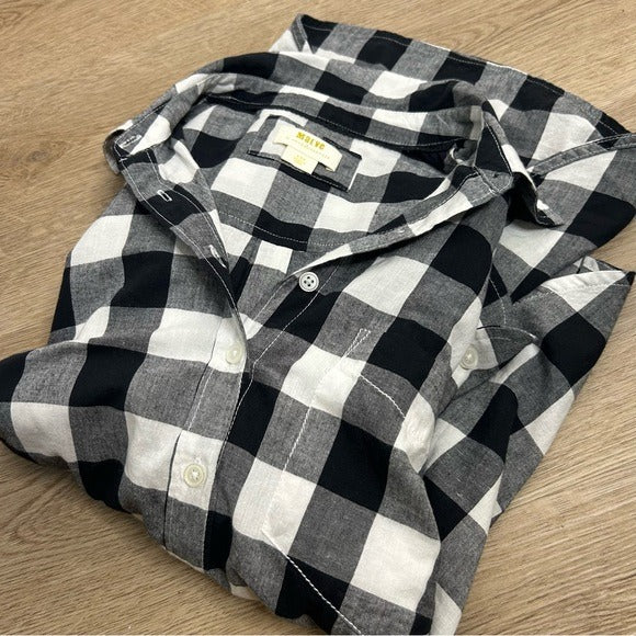 By Anthropologie Anthropologie Maeve 100% Cotton Black White Checkered Button Down Shirt - Cotton