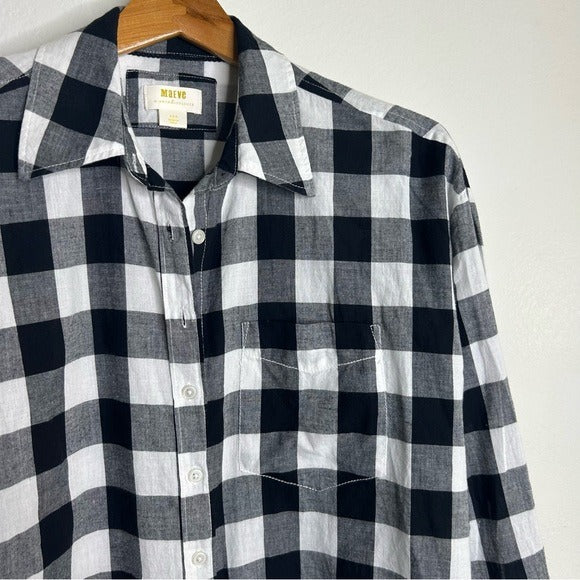 Anthropologie Maeve 100% Cotton Black White Checkered Button Down Shirt
