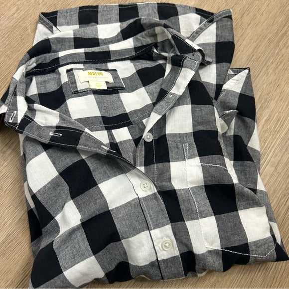 By Anthropologie Anthropologie Maeve 100% Cotton Black White Checkered Button Down Shirt - Cotton