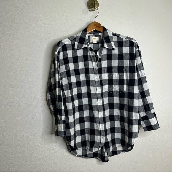 By Anthropologie Anthropologie Maeve 100% Cotton Black White Checkered Button Down Shirt - Cotton