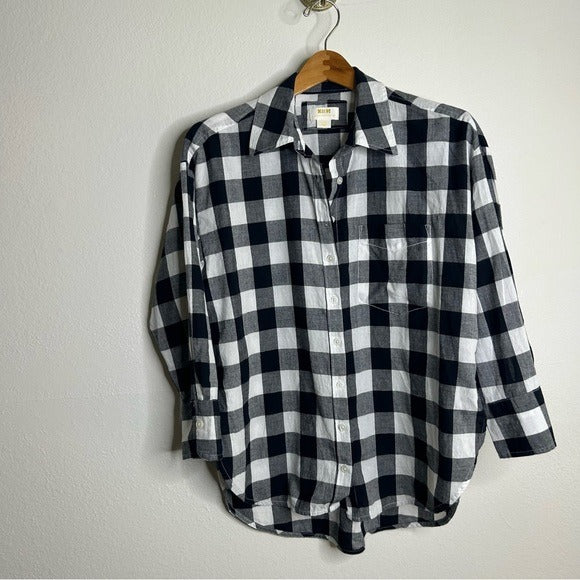 By Anthropologie Anthropologie Maeve 100% Cotton Black White Checkered Button Down Shirt - Cotton