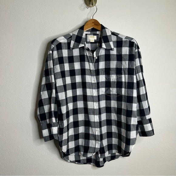 By Anthropologie Anthropologie Maeve 100% Cotton Black White Checkered Button Down Shirt - Cotton