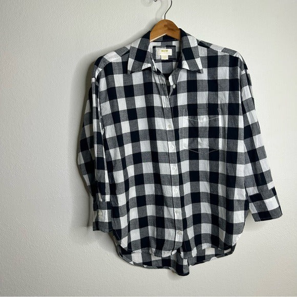 Anthropologie Maeve 100% Cotton Black White Checkered Button Down Shirt