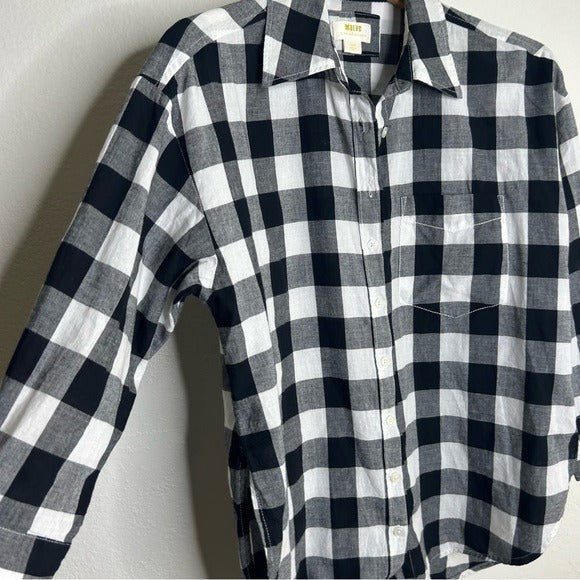Anthropologie Maeve 100% Cotton Black White Checkered Button Down Shirt