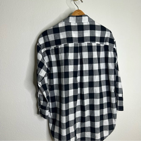 Anthropologie Maeve 100% Cotton Black White Checkered Button Down Shirt