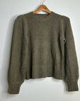 One Grey Day 100% Cashmere Green Textured Puff Sleeve Sweater Green