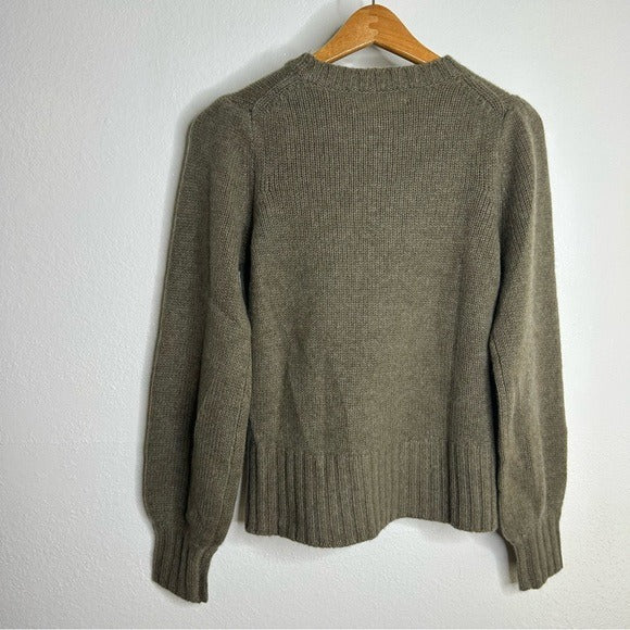 One Grey Day 100% Cashmere Green Textured Puff Sleeve Sweater Green