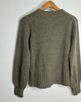 One Grey Day 100% Cashmere Green Textured Puff Sleeve Sweater Green