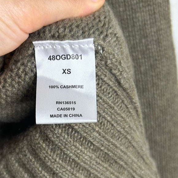 One Grey Day 100% Cashmere Green Textured Puff Sleeve Sweater Green