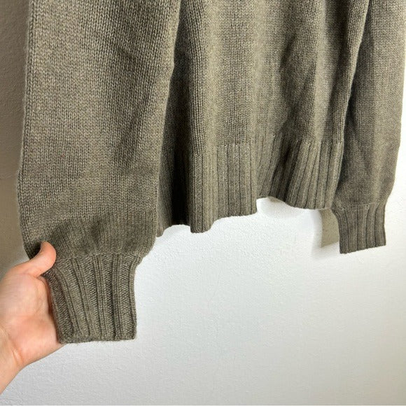 One Grey Day 100% Cashmere Green Textured Puff Sleeve Sweater Green