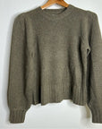 One Grey Day 100% Cashmere Green Textured Puff Sleeve Sweater Green