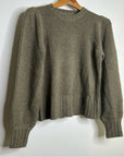 One Grey Day 100% Cashmere Green Textured Puff Sleeve Sweater Green