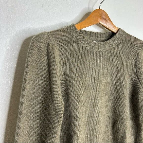 One Grey Day 100% Cashmere Green Textured Puff Sleeve Sweater Green
