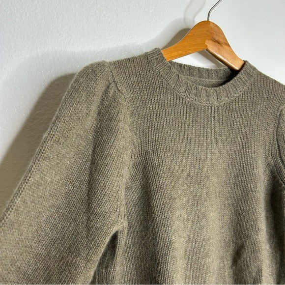 One Grey Day 100% Cashmere Green Textured Puff Sleeve Sweater Green