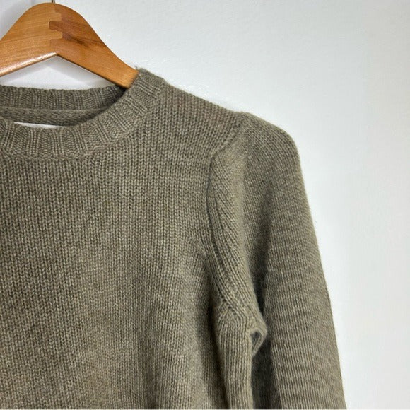 One Grey Day 100% Cashmere Green Textured Puff Sleeve Sweater Green